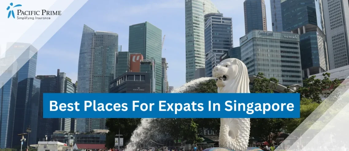 Image of Merlion Statue Spouting Water, An Iconic Singapore Symbol with text overlay of "Best Places For Expats In Singapore"