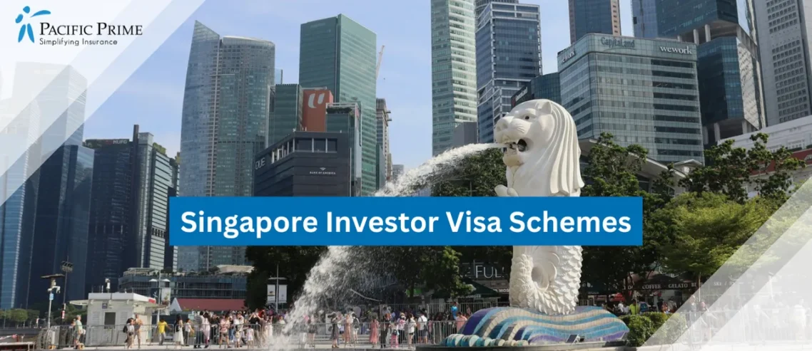 Image of Merlion Statue Spouting Water In Singapore with text overlay of "Singapore Investor Visa Schemes"