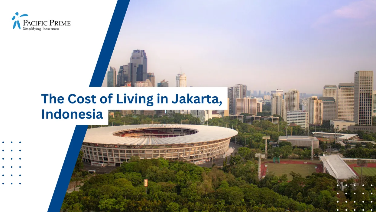 Image of Minimalist White Structure Framed By Trees In Jakarta&rsquo;s Senayan District with text overlay of "The Cost of Living in Jakarta, Indonesia"