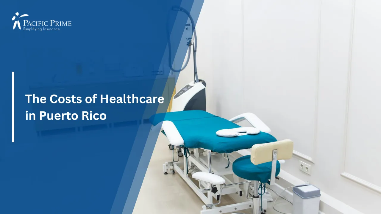 Image of Modern Medical Exam Room With Equipment Neatly Arranged with text overlay of "The Costs of Healthcare in Puerto Rico"