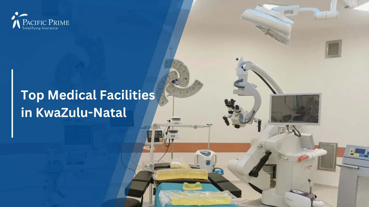Image of Modern Operating Room Equipped With Advanced Surgical Devices And Medical Technology with text overlay of "Top Medical Facilities in KwaZulu-Natal"