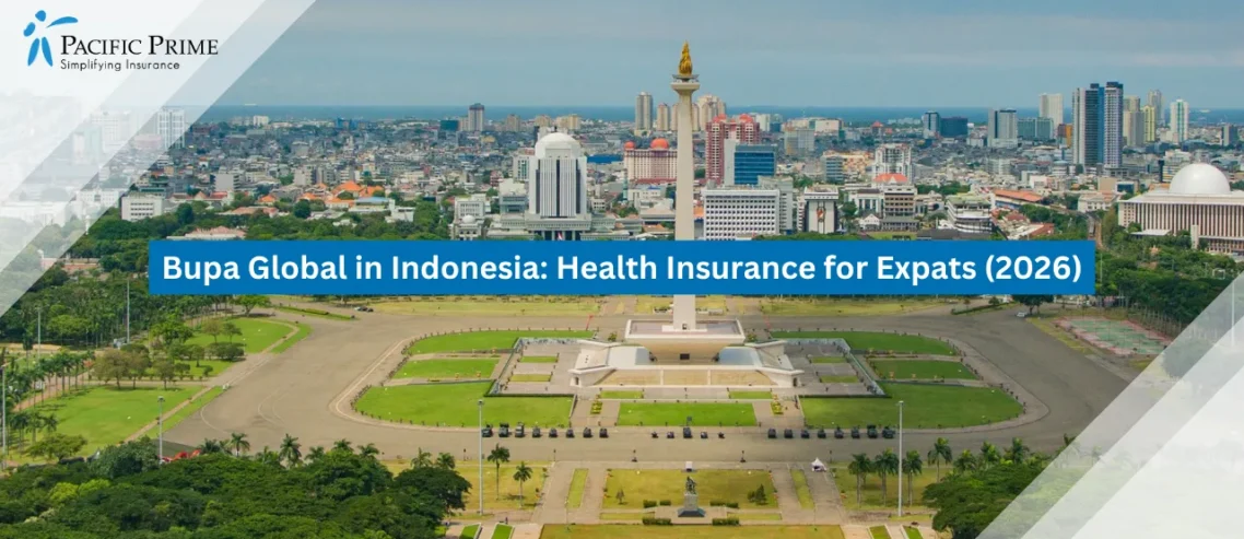 Image of Monas Monument Rising Above Gambir In Central Jakarta, Indonesia with text overlay of "Bupa Global in Indonesia: Health Insurance for Expats (2026)"