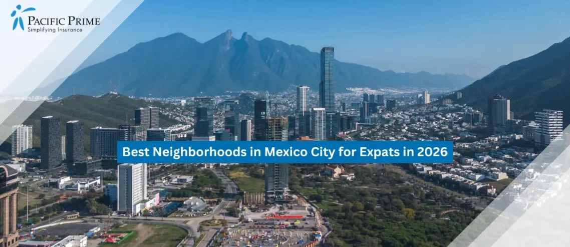 Image of Monterrey Skyline Framed By The Distinctive Peaks Of Cerro De La Silla with text overlay of "Best Neighborhoods in Mexico City for Expats in 2026"