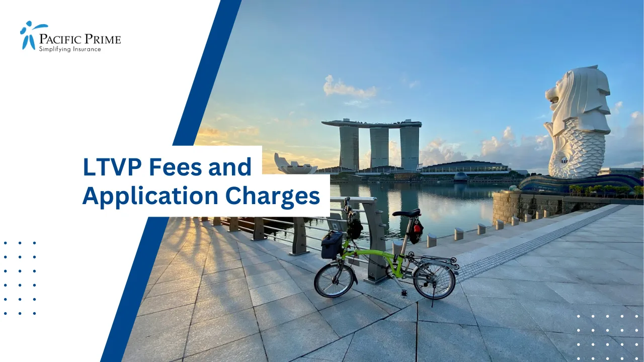 Image of Morning Sunlight Over Merlion Park In Singapore with text overlay of "LTVP Fees and Application Charges"