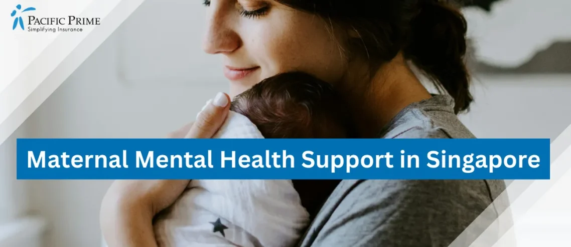 Image of a Mother Holding Baby with text overlay of "Maternal Mental Health Support in Singapore"