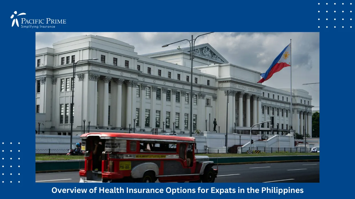Image of National Museum Of Fine Arts Building In Manila, Philippines with text overlay of "Overview of Health Insurance Options for Expats in the Philippines"