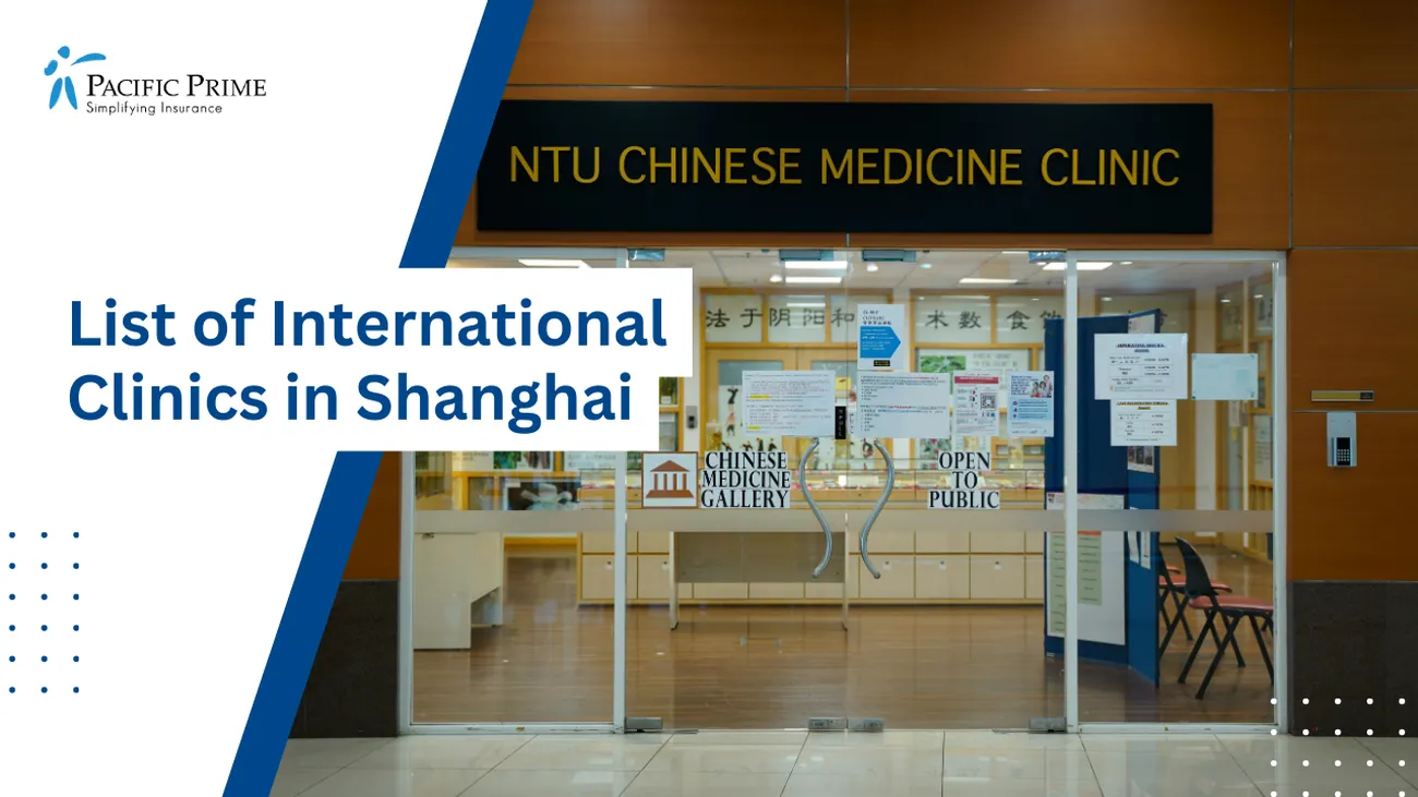 Image of NTU Chinese Medicine Clinic Building with text overlay of "List of International Clinics in Shanghai"