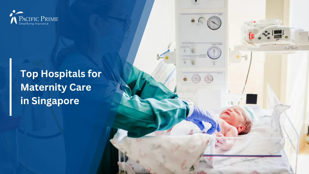Image of Nurse Holding Newborn Baby In Hospital with text overlay of "Top Hospitals for Maternity Care in Singapore"