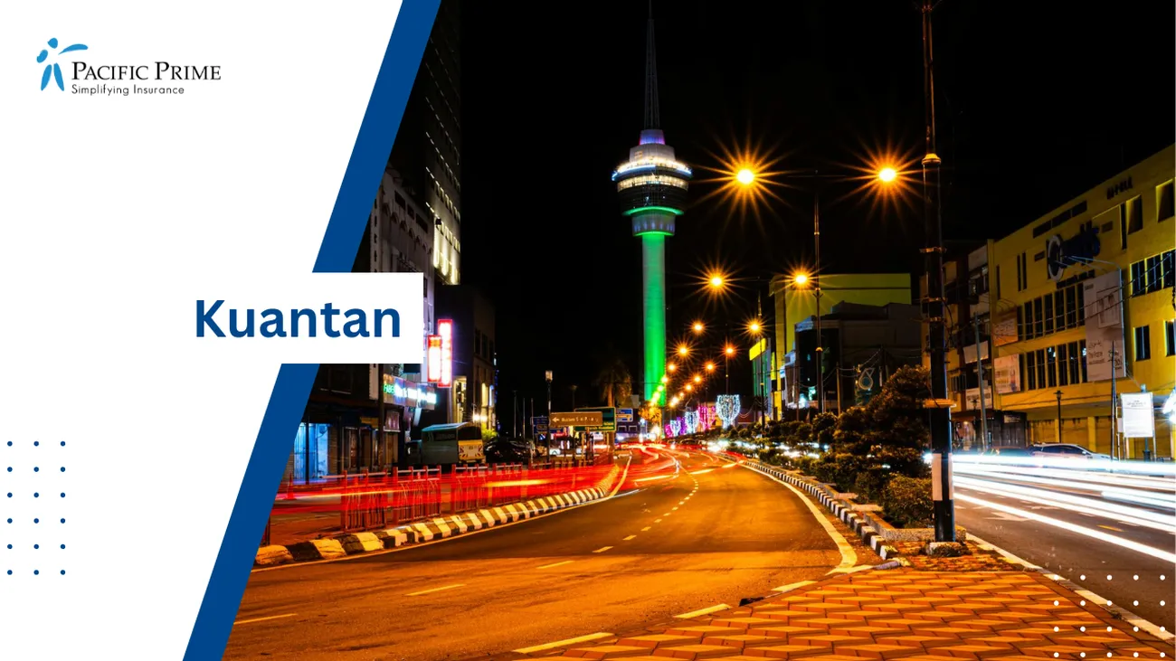 Image of Observation Tower 188 Lit Up At Night In Kuantan, Malaysia with text overlay of "Kuantan"