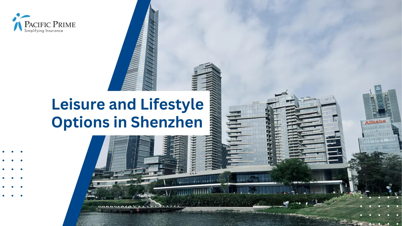 Image of One Shenzhen Bay Tower 7 Overlooking The Shoreline with text overlay of "Leisure and Lifestyle Options in Shenzhen"