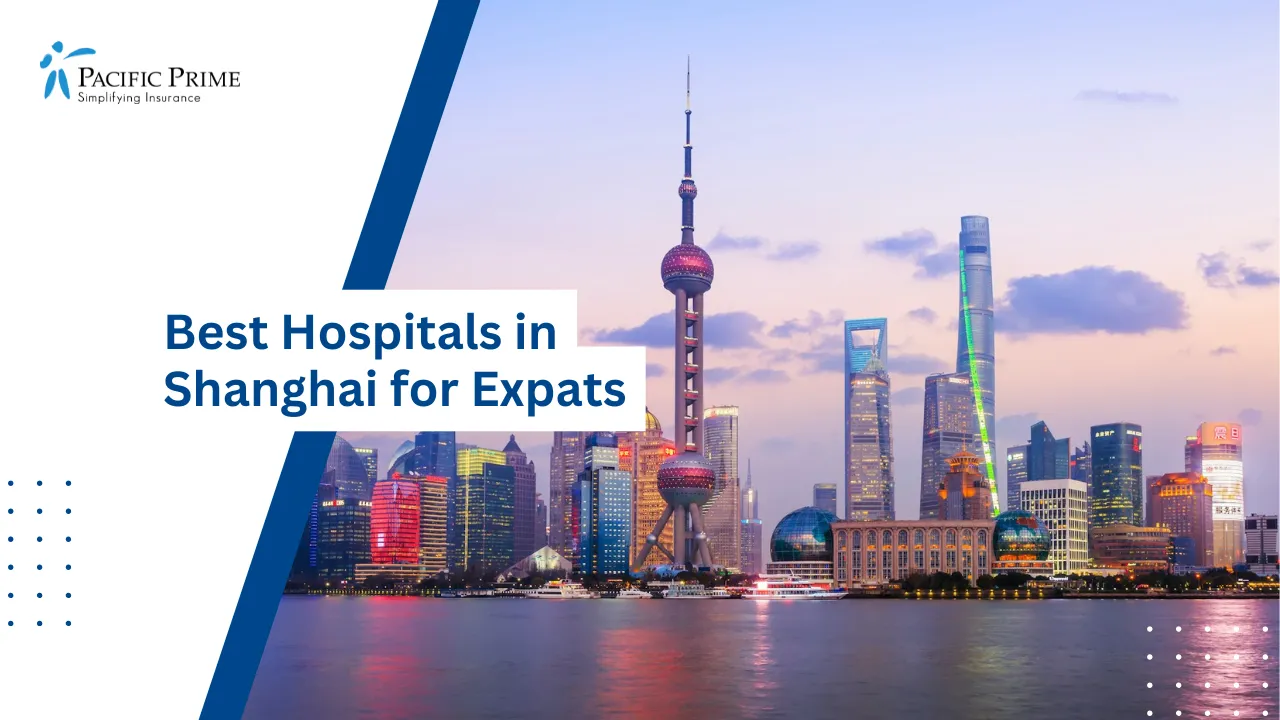 Image of Oriental Pearl Tower In Shanghai, China During Daytime with text overlay of "Best Hospitals in Shanghai for Expats"