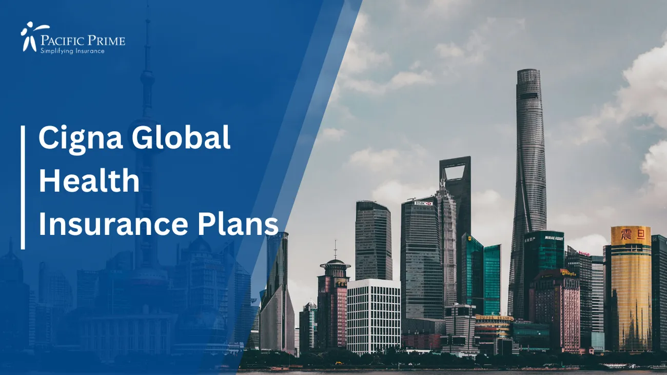 Image of Oriental Pearl Tower In Shanghai Under Daylight with text overlay of "Cigna Global Health Insurance Plans"