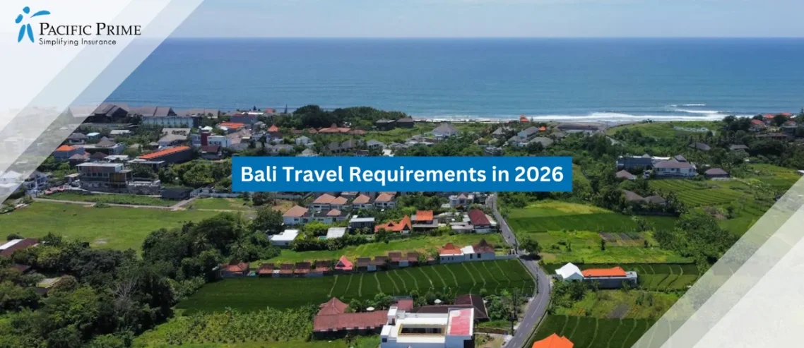 Image of Overhead View Of A Balinese Town With Dense Homes Amid Lush Green Landscape with text overlay of "Bali Travel Requirements in 2026"