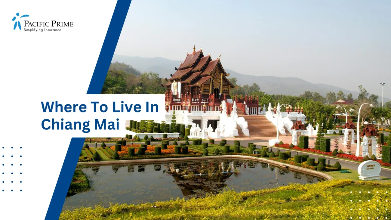 Image of Pagoda Temple With Intricate Details In Chiang Mai, Thailand with text overlay of "Where To Live In Chiang Mai"