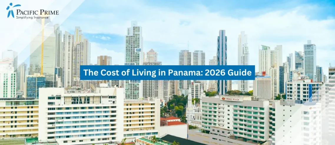 Image of Panama City Skyline View With El Panama Hotel From A High-rise Building with text overlay of "The Cost of Living in Panama: 2026 Guide"
