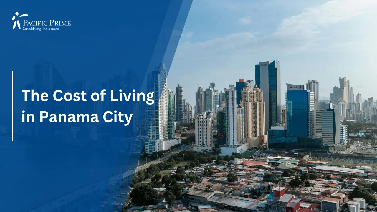 Image of Panama City Skyline View With Modern Buildings In The Background with text overlay of "The Cost of Living in Panama City"
