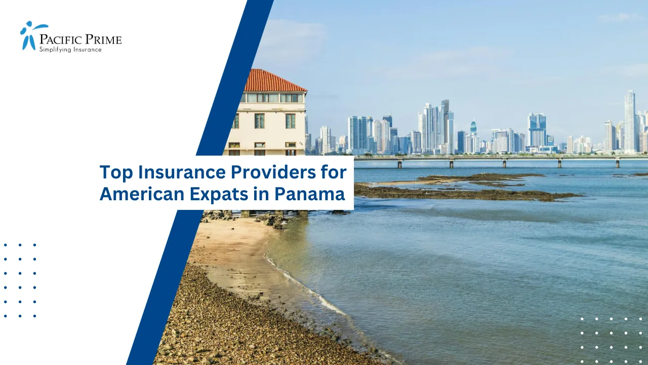 Image of Panama City Waterfront With Colonial Buildings And Modern Skyline View with text overlay of "Top Insurance Providers for American Expats in Panama"
