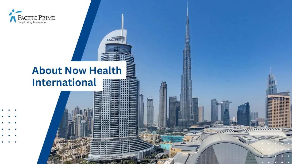 Image of Panoramic Downtown Dubai Skyline With Towering Skyscrapers And Urban Landscape with text overlay of "About Now Health International"