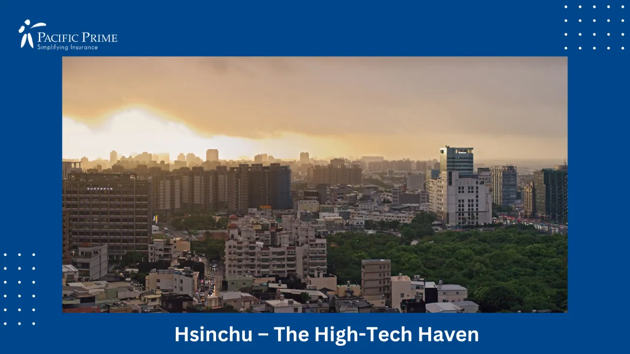 Image of Panoramic View Of Hsinchu City In Taiwan with text overlay of "Hsinchu – The High-Tech Haven"