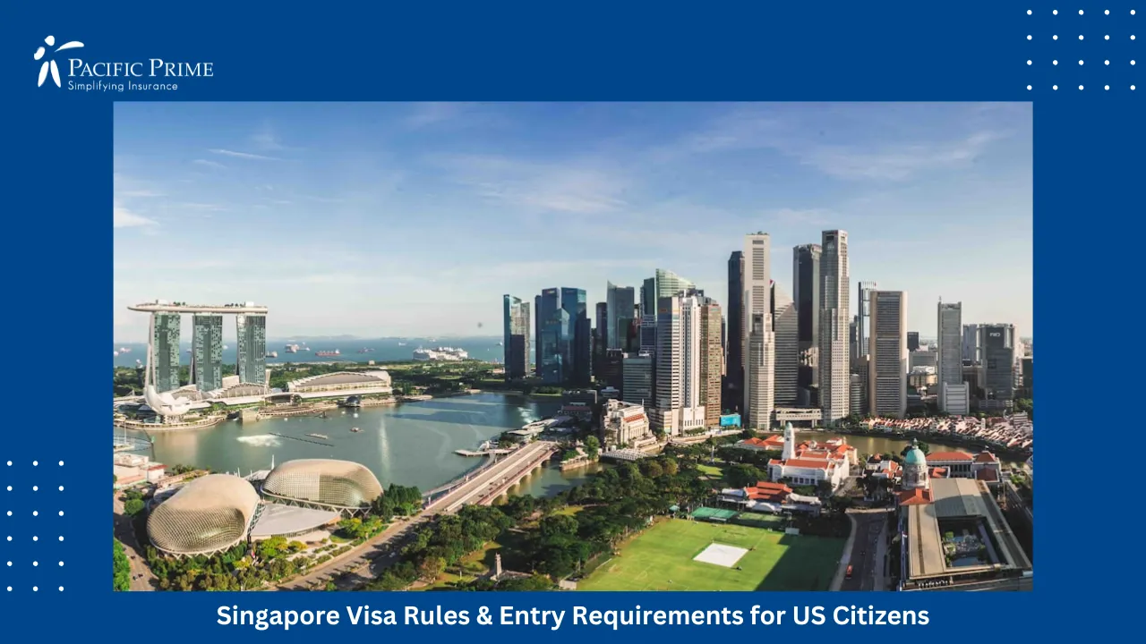 Image of Panoramic View Of Singapore City Centre With Dense High-rise Skyline with text overlay of "Singapore Visa Rules & Entry Requirements for US Citizens"