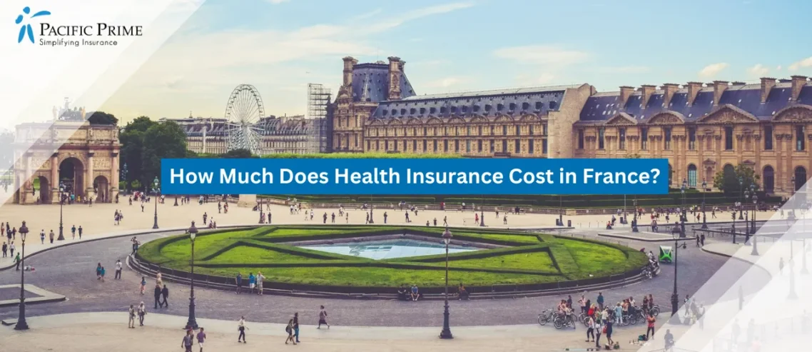 Image of Paris Square Near The Louvre Museum In Central Paris, France with text overlay of "How Much Does Health Insurance Cost in France?"
