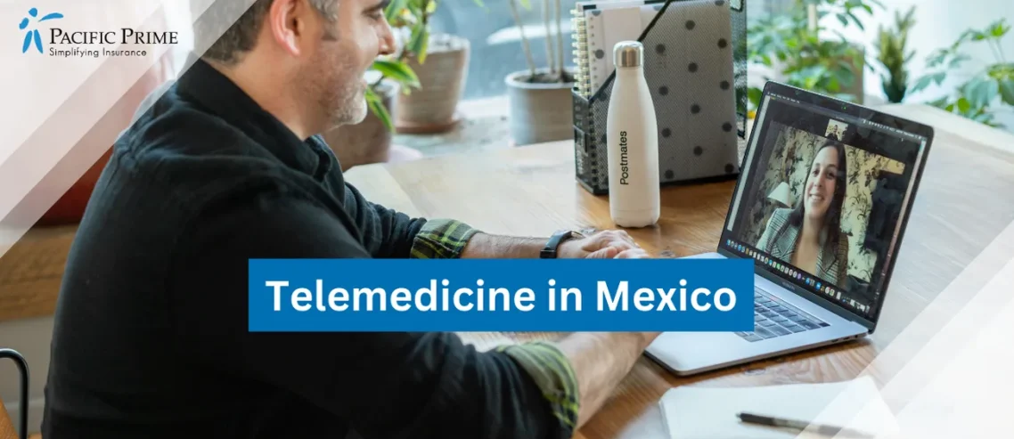 Image of Patient At Home On A Virtual Call With A Doctor with text overlay of "Telemedicine in Mexico"