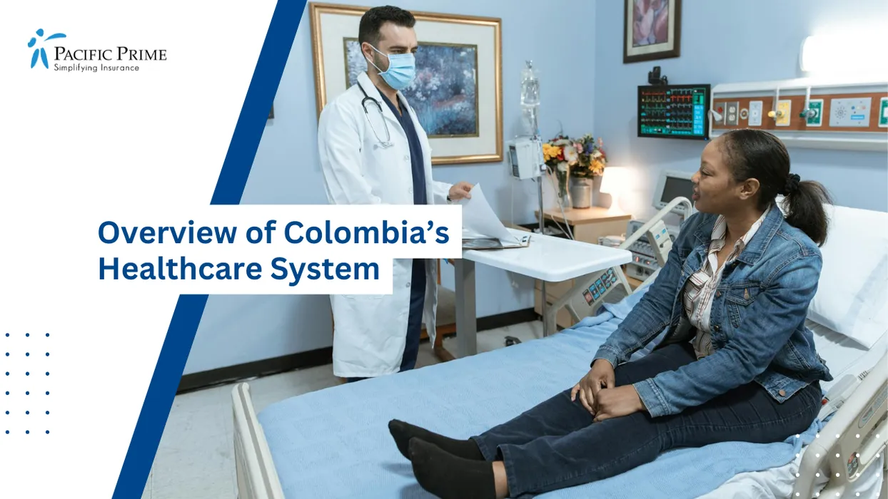 Image of Patient In Denim Jacket Seated On A Hospital Bed During A Medical Visit with text overlay of "Overview of Colombia’s Healthcare System"