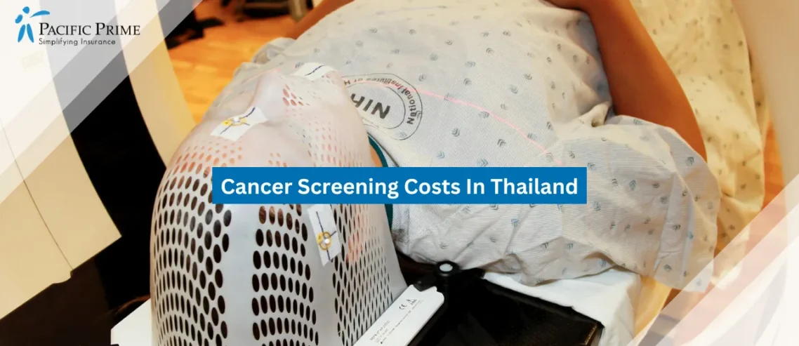 Image of Patient Undergoing CT Scan For Tumor Imaging Before Radiation Therapy with text overlay of "Cancer Screening Costs In Thailand"