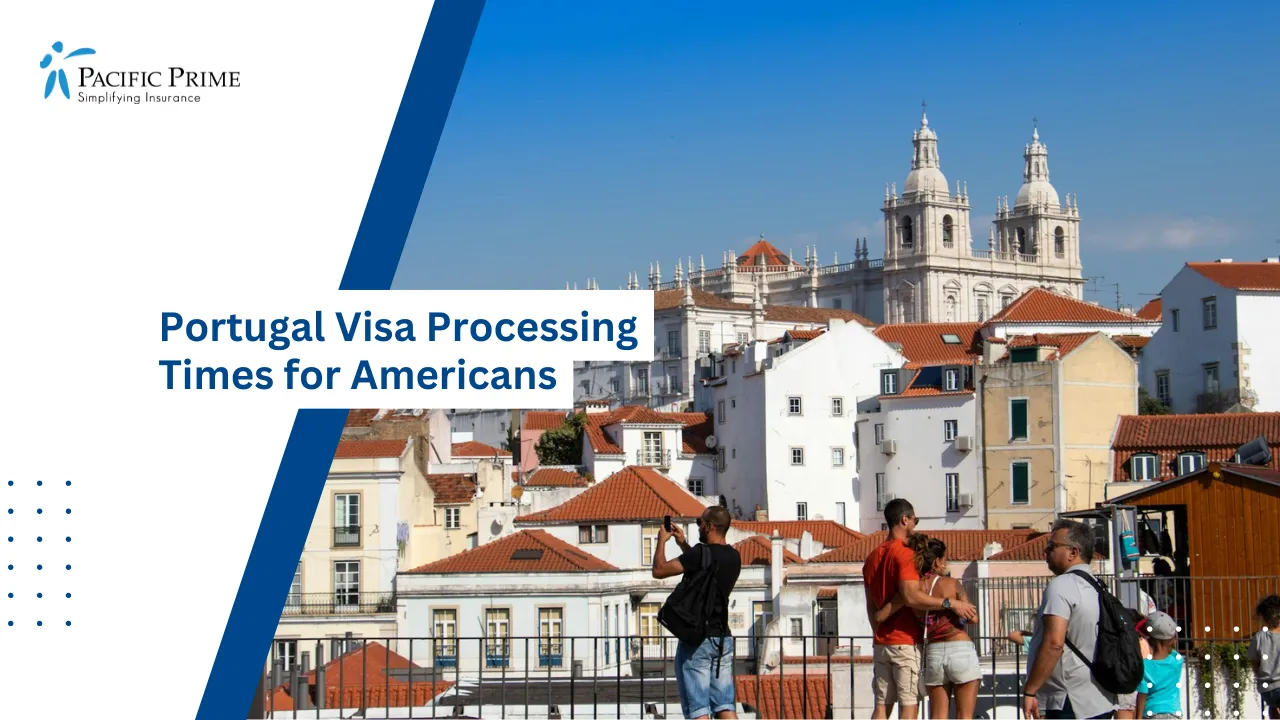Image of Pedestrians On A Sunny Street Lined With Buildings In Lisbon, Portugal with text overlay of "Portugal Visa Processing Times for Americans"