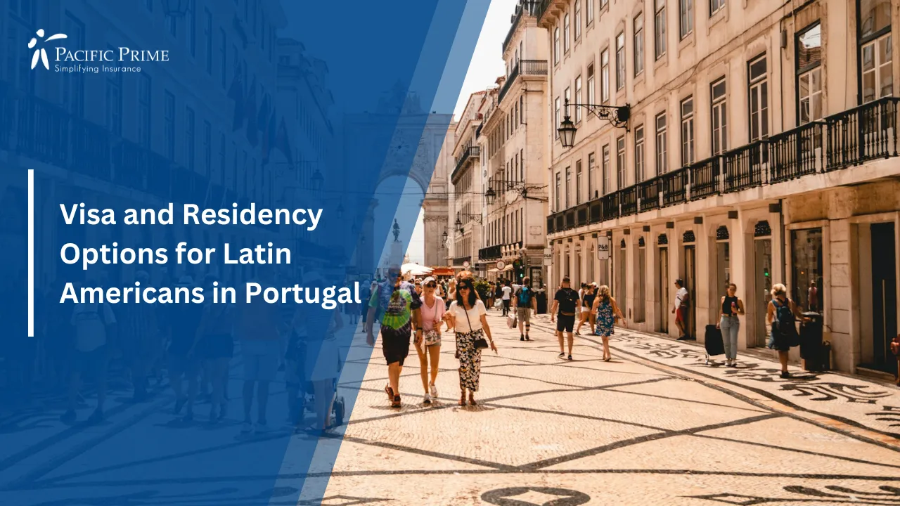 Image of Pedestrians Walking Along A Sunlit Street In Lisbon, Portugal with text overlay of "Visa and Residency Options for Latin Americans in Portugal"