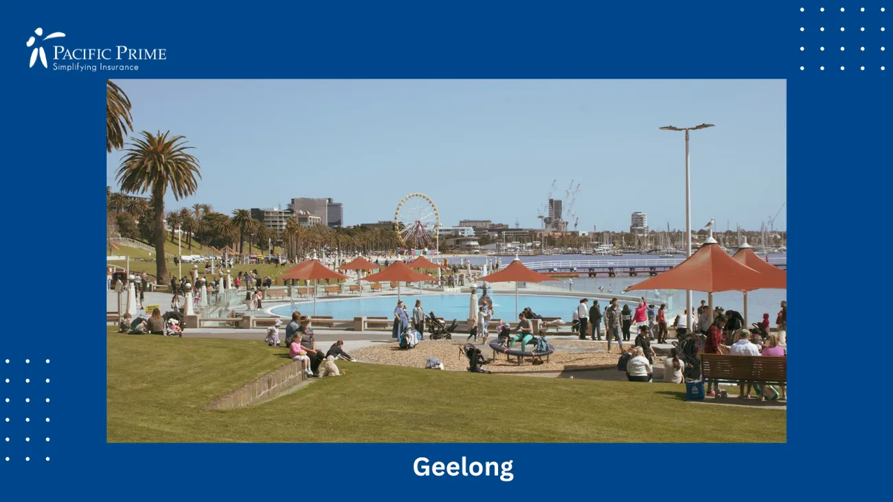 Image of People Relaxing On A Lush Green Field At Eastern Beach Reserve, Geelong with text overlay of "Geelong"