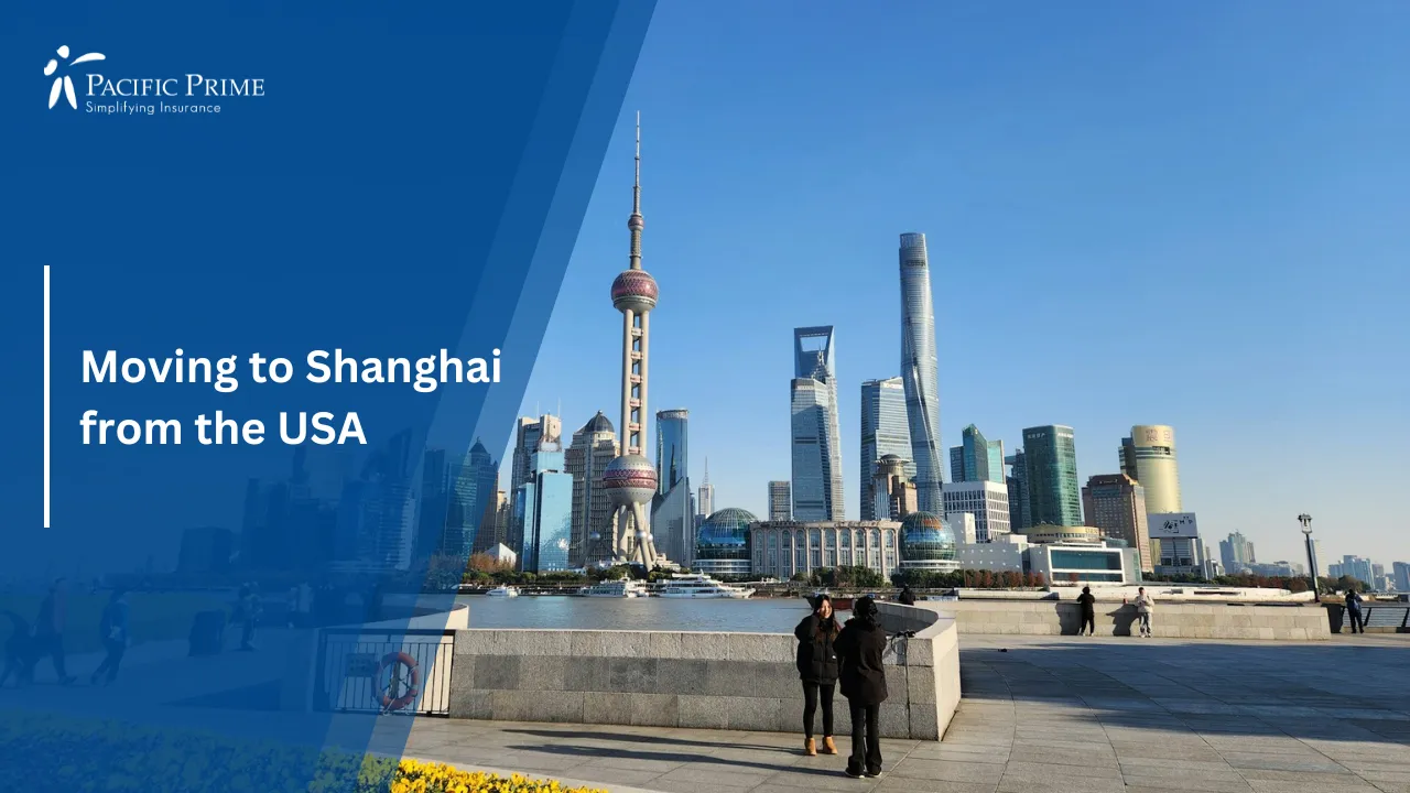 Image of People Standing On Grassy Grounds Near Shanghai’s Bund Waterfront with text overlay of "Moving to Shanghai from the USA"