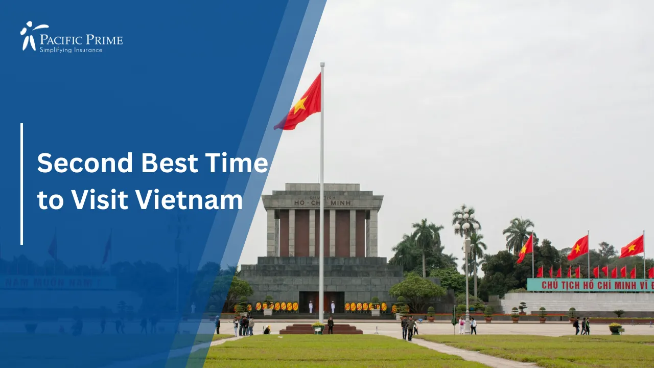 Image of People Strolling Through City Park On Sunny Day In Hanoi, Vietnam with text overlay of "Second Best Time to Visit Vietnam"