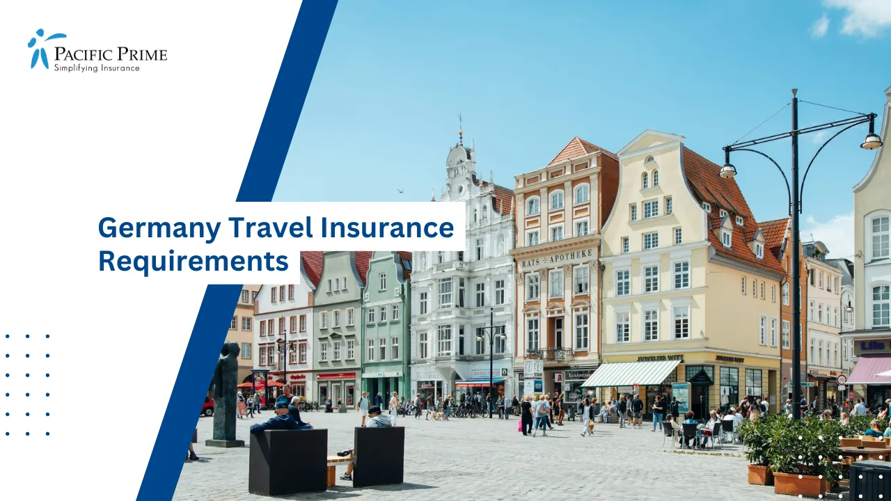 Image of People Walking Along A City Street With Buildings In Rostock During Daytime with text overlay of "Germany Travel Insurance Requirements"