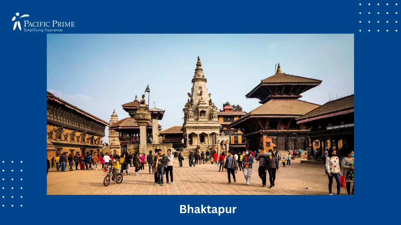 Image of People Walking Along Durbar Square Road In Bhaktapur, Nepal with text overlay of "Bhaktapur"