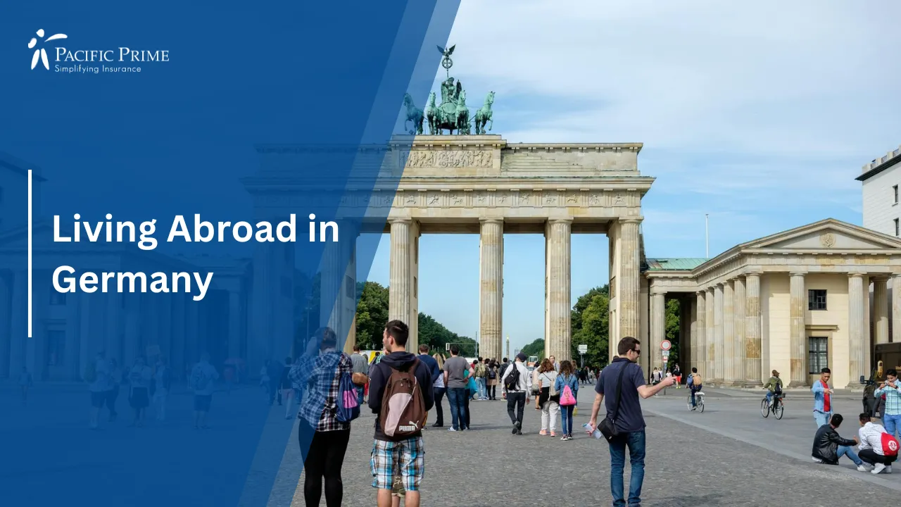 Image of People Walking Near The Brandenburg Gate In Berlin, Germany with text overlay of "Living Abroad in Germany"