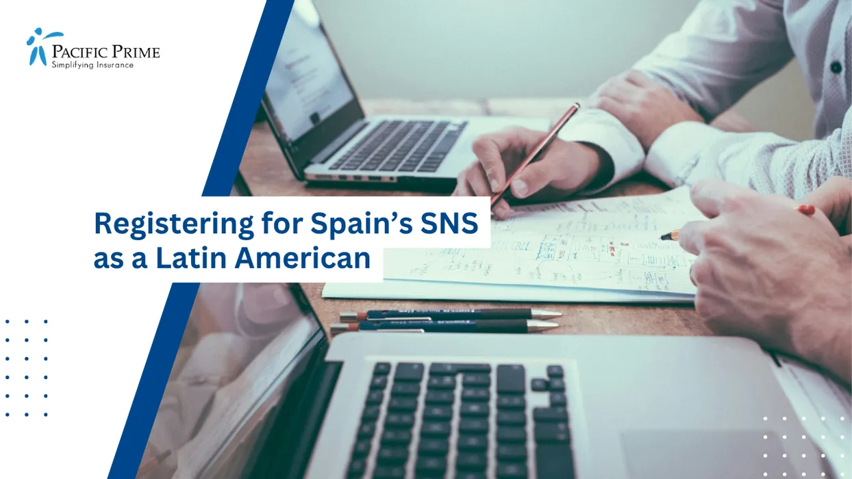 Image of Person Filling Forms And Planning Notes During A Registration Process with text overlay of "Registering for Spain’s SNS as a Latin American"