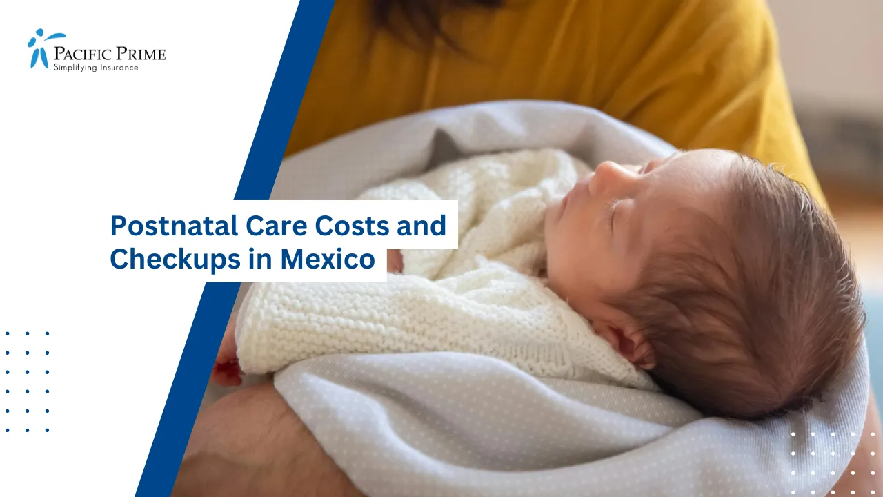 Image of Person In Yellow Shirt Holding A Baby with text overlay of "Postnatal Care Costs and Checkups in Mexico"
