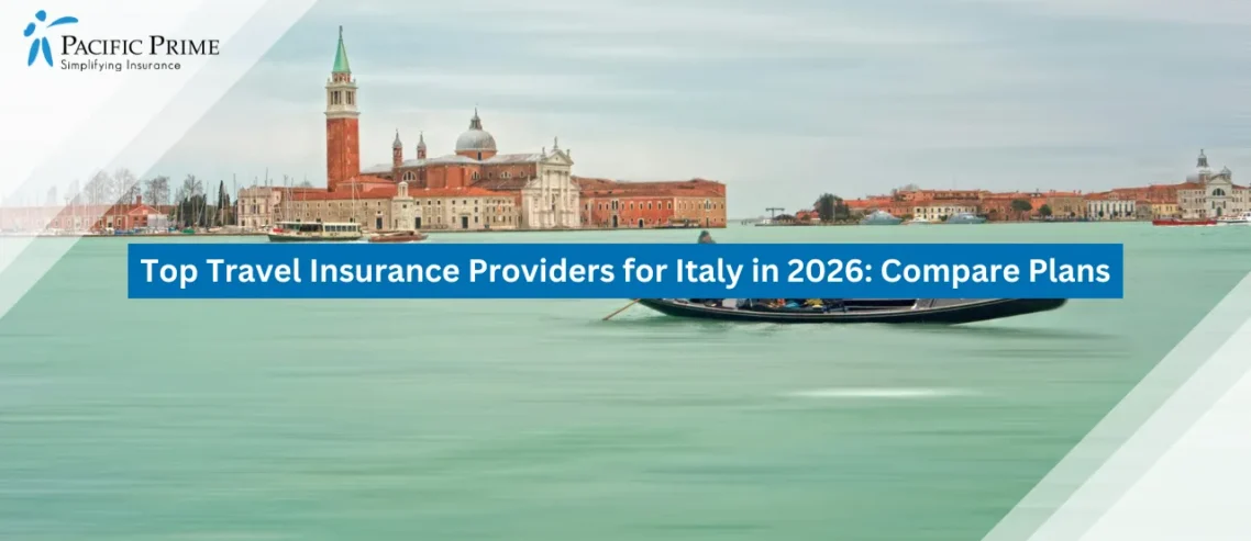 Image of Person Riding A Boat On The Italian Coast Over Clear Blue Sea with text overlay of "Top Travel Insurance Providers for Italy in 2026: Compare Plans"