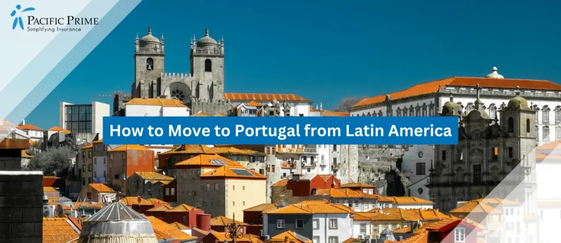 Image of Porto Cityscape With Traditional Buildings Under A Clear Blue Sky with text overlay of "How to Move to Portugal from Latin America"