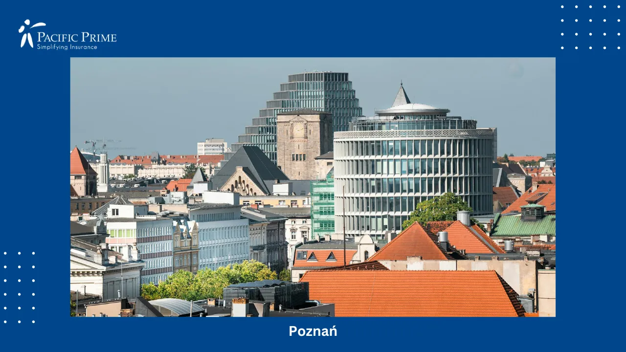 Image of Poznań Cityscape Showcasing Urban Skyline In Greater Poland, Poland with text overlay of "Poznań"