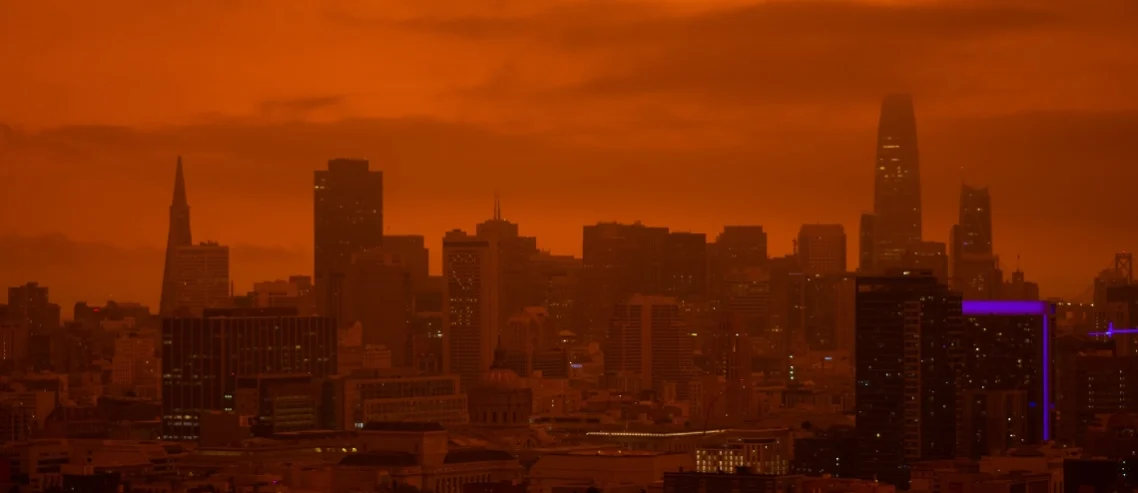 San Francisco city skyline during 2020 labor day fires - climate change