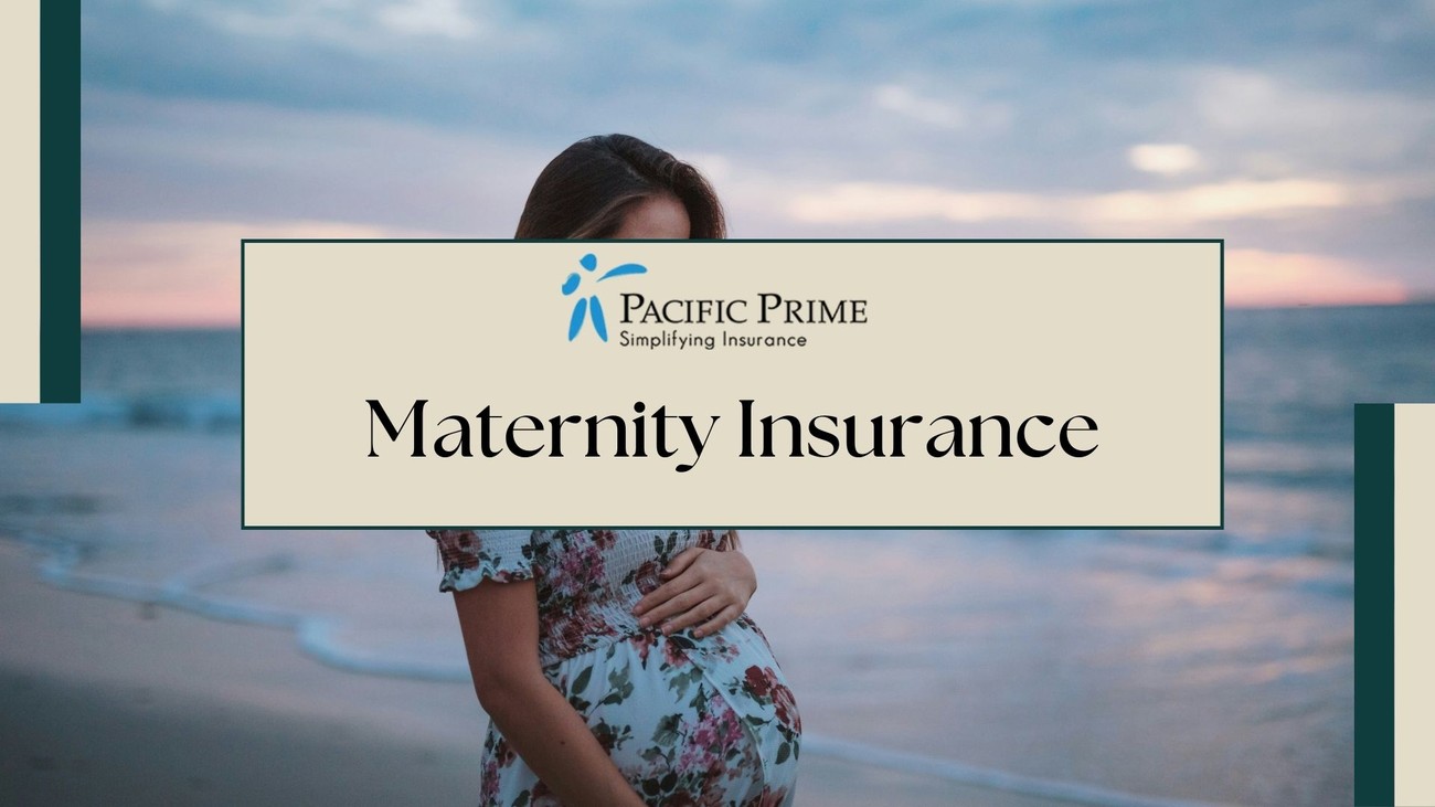 Image of a Pregnant Woman At The Seashore with text overlay of "Maternity Insurance"