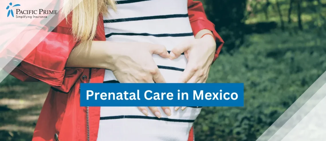 Image of a Pregnant Woman Forming Heart On Her Belly During Daytime In Mexico with text overlay of "Prenatal Care in Mexico"