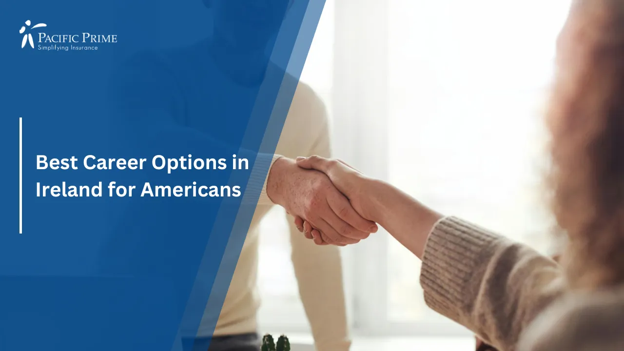 Image of Professionals Shaking Hands Over Coffee In A Modern Office Setting with text overlay of "Best Career Options in Ireland for Americans"