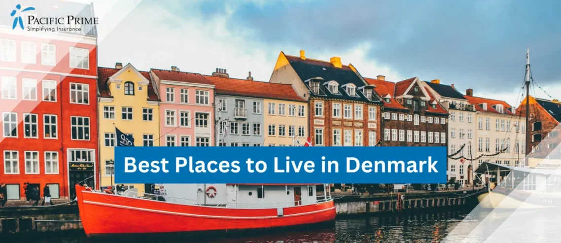 Image of Red And White Concrete Building In Vibrant Nyhavn, Denmark with text overlay of "Best Places to Live in Denmark"