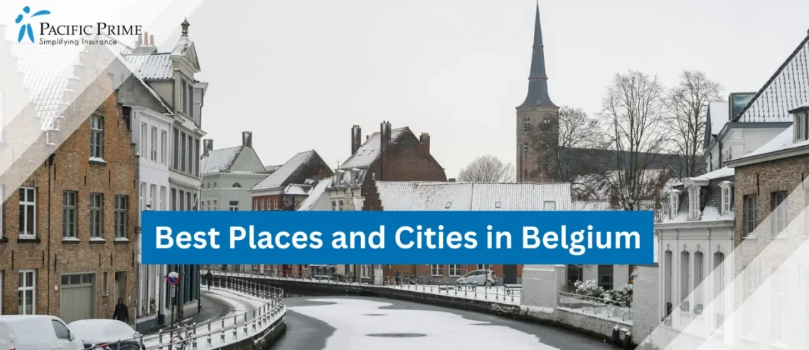 Image of River Flows Through Brugge With Tall Buildings In Scenic Urban Setting with text overlay of "Best Places and Cities in Belgium"