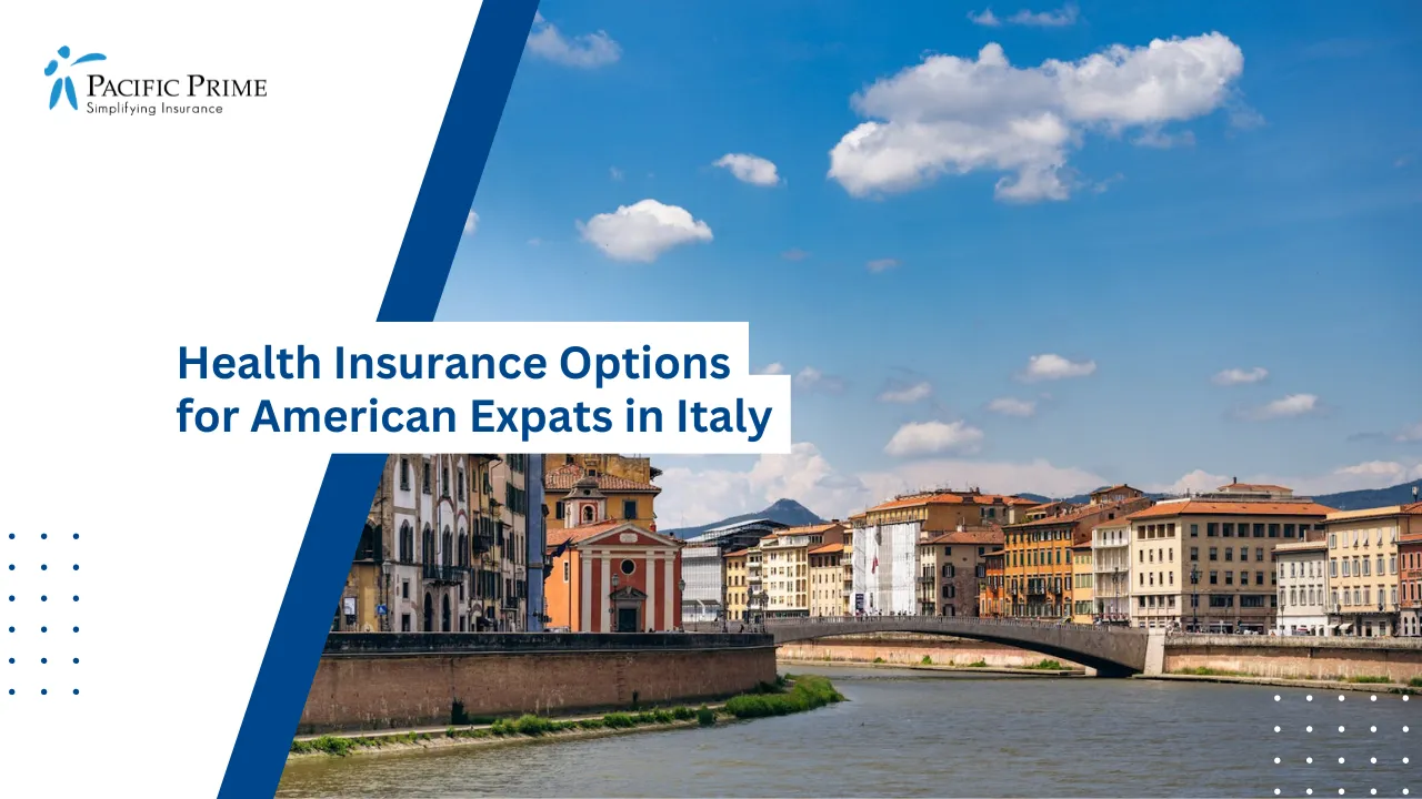Image of Riverside View Of Colorful Historic Buildings In Pisa, Italy with text overlay of "Health Insurance Options for American Expats in Italy"