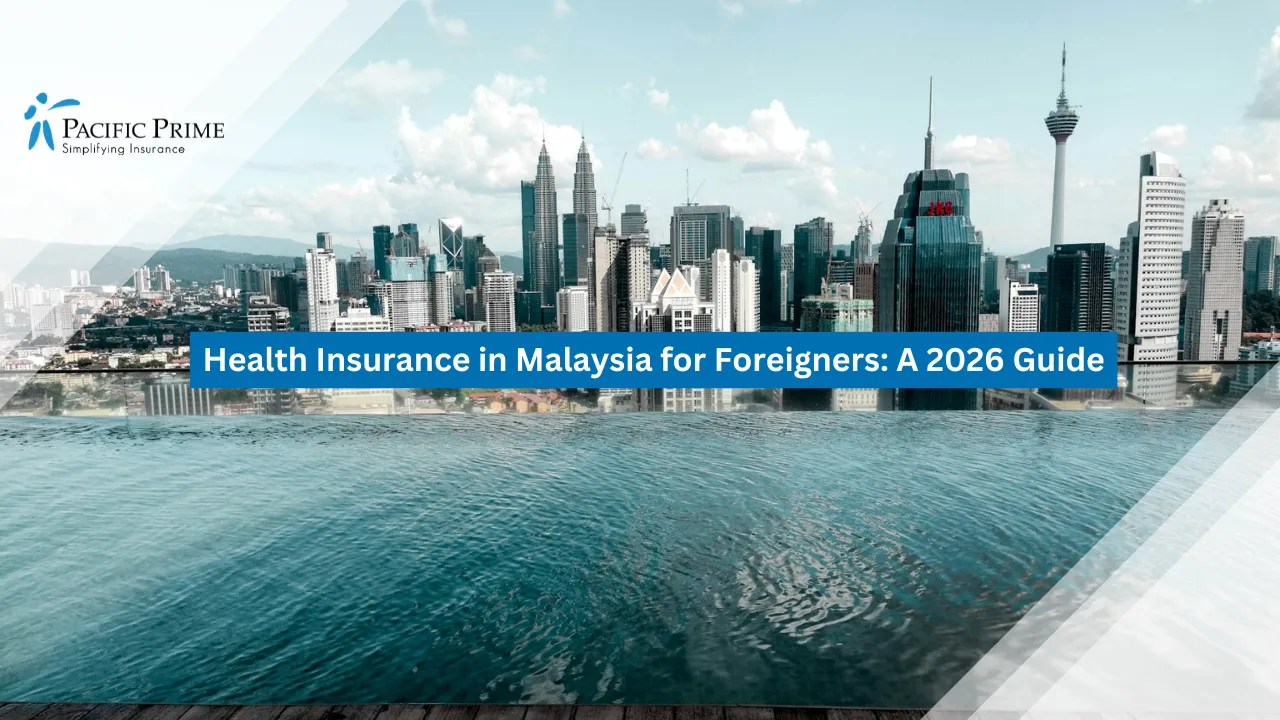 Image of Rooftop Infinity Pool Overlooking Kuala Lumpur Skyline At Regalia Suites with text overlay of "How Much Does Health Insurance Cost in Malaysia?"