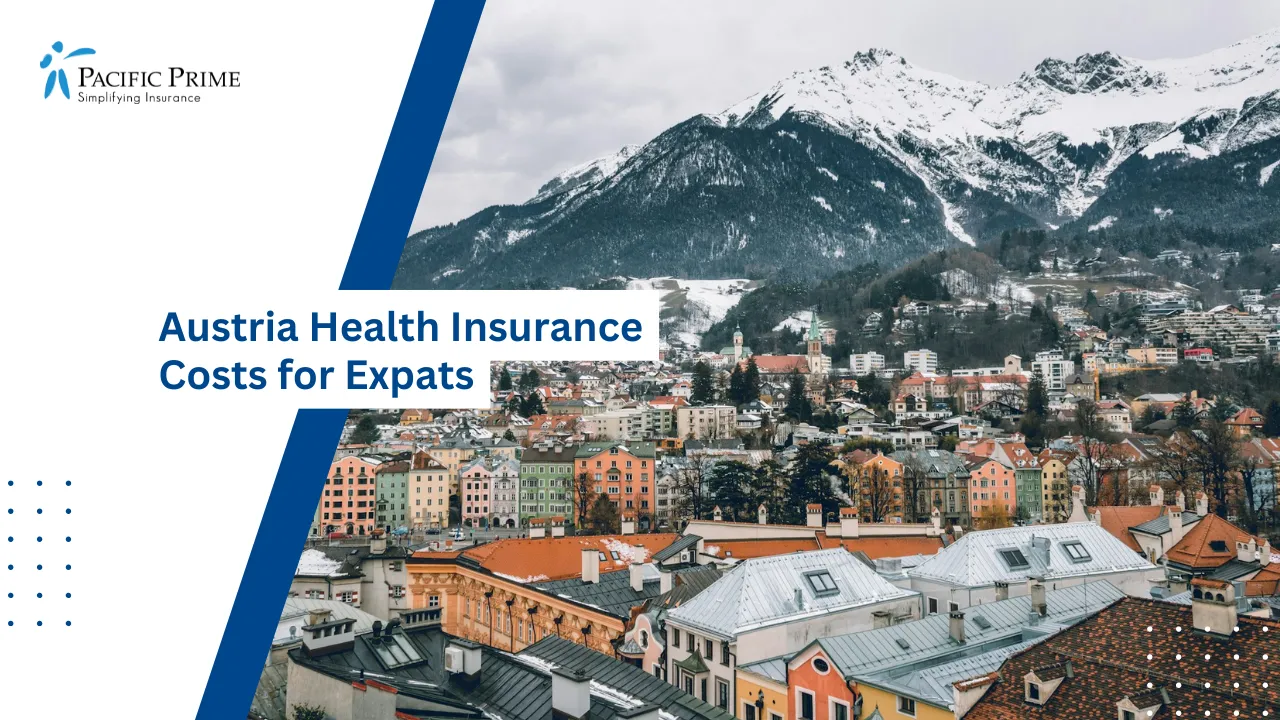 Image of Scenic Mountain Landscape View Of Innsbruck Austria with text overlay of "Austria Health Insurance Costs for Expats"